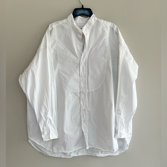 Frank & Eileen Victoria Superluxe Italian Oversized Cotton Tuxedo Shirt White, L - Picture 2 of 13